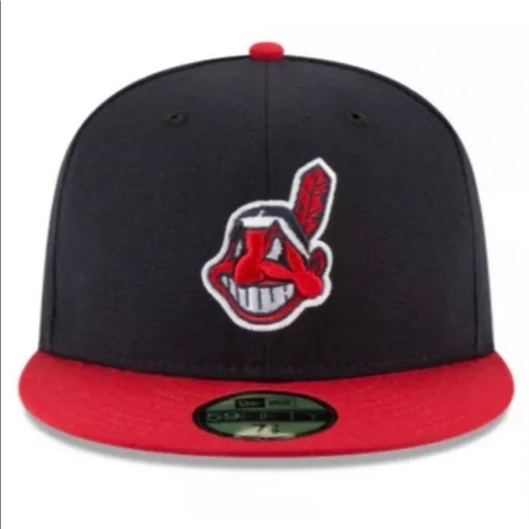 NEW ERA - MLB Baseball Hat - Cleveland Indian 59FIFTY Fitted Cap - Navy/Red - Picture 2 of 6
